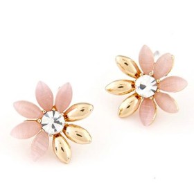 Dual Pale Pink Floral Stud Earrings